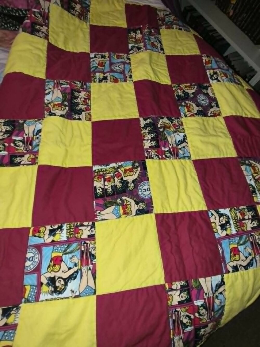 handmade Wonder Woman patchwork quilt